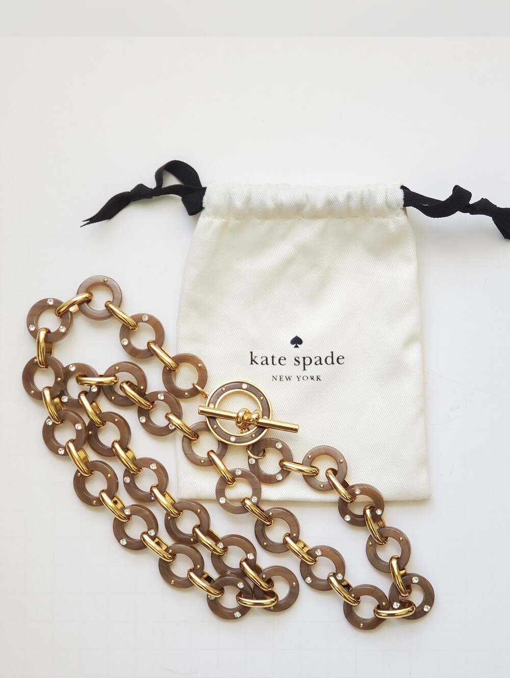 Kate Spade Out of Her Shell Long Link 32" Statement Necklace. Gold/Taupe Color.